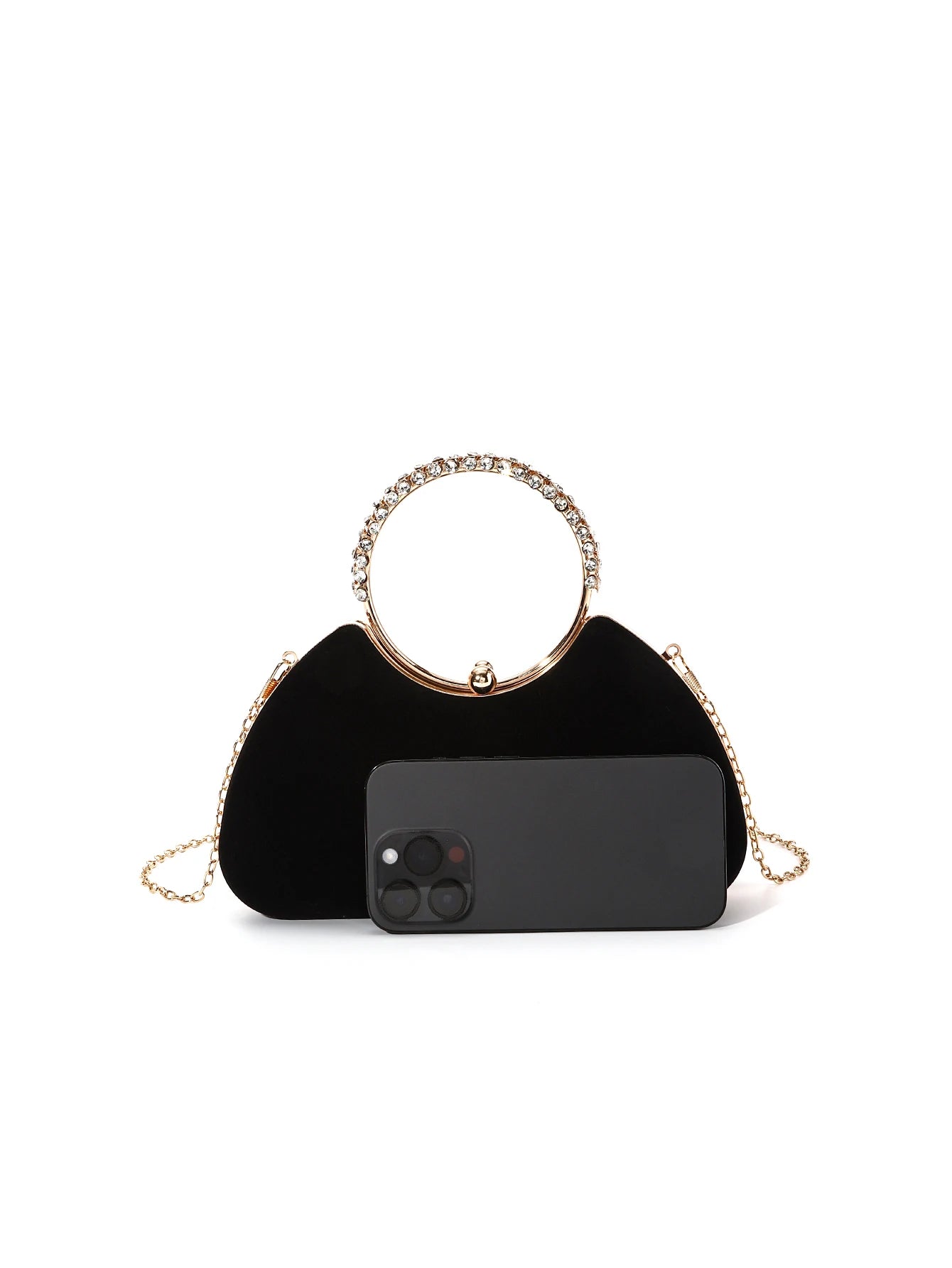 Black Flannelette Rhinestone  Hand-held Bag