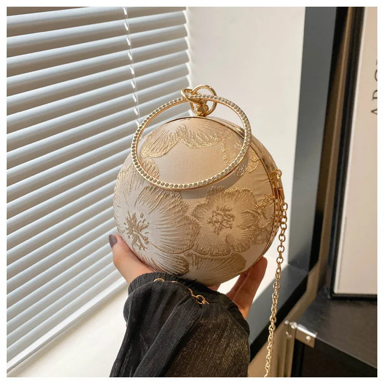 Embroidered Spherical Hand-held Shoulder Crossbody Chain Bag