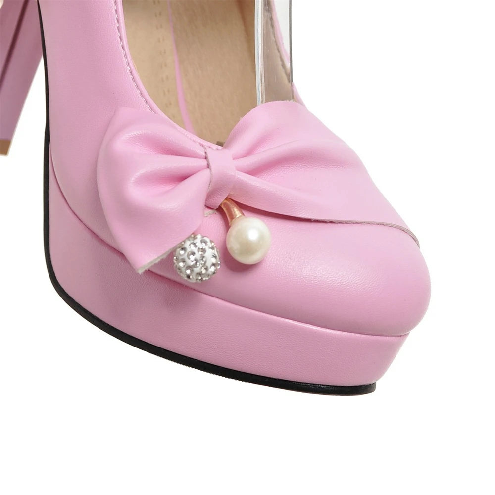 Cross-tied Ankle Strap Bow Platform High Heels Shoes