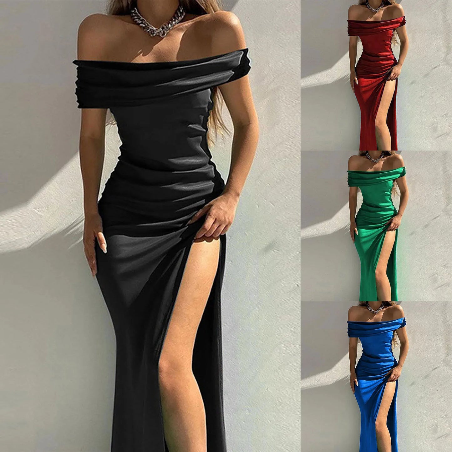 Off-the Shoulder High Side Split  Maxi Dress