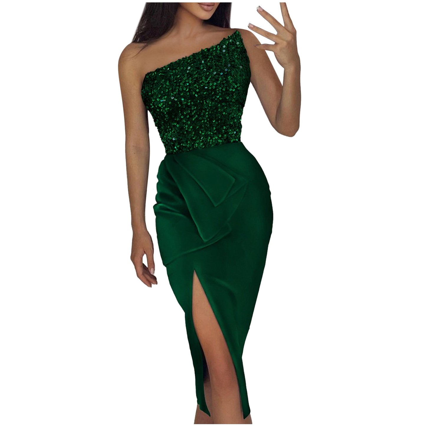 One Shoulder Sequin Midi Dress