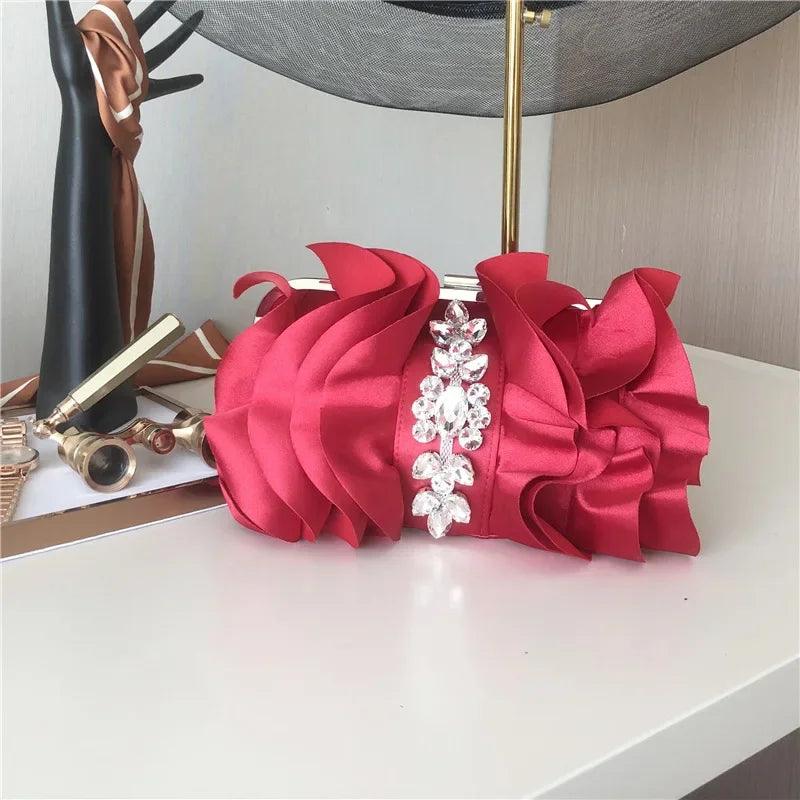 3D Rose Flower Diamante Long Chain Bag