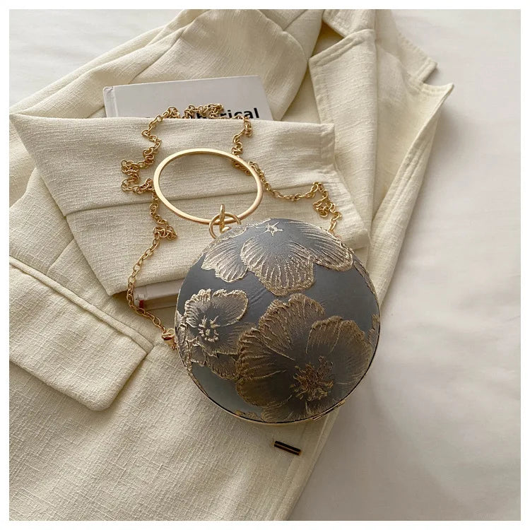 Embroidered Spherical Hand-held Shoulder Crossbody Chain Bag