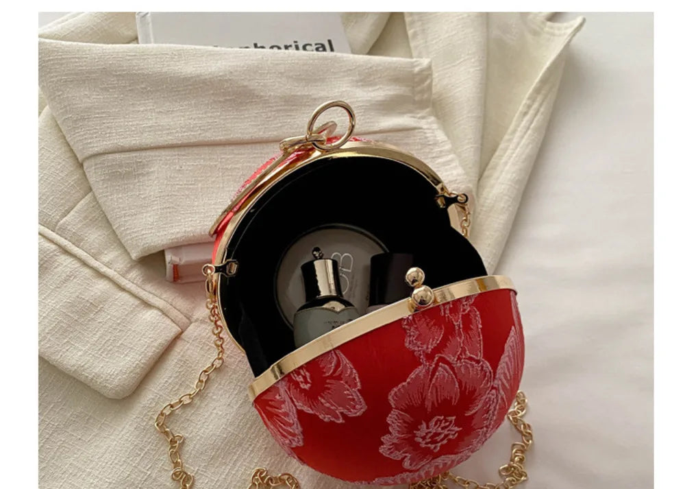 Embroidered Spherical Hand-held Shoulder Crossbody Chain Bag