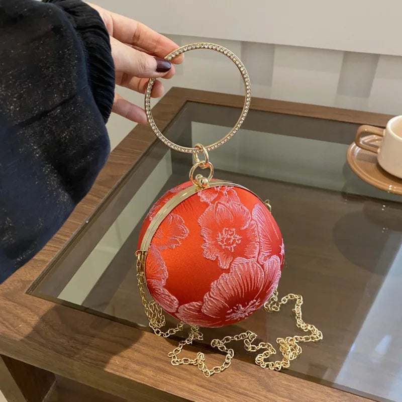 Embroidered Spherical Hand-held Shoulder Crossbody Chain Bag