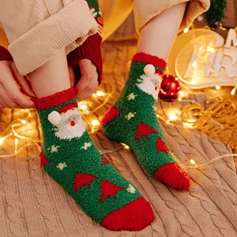 Thick Warm Fleece Santa Claus Snowman Cotton Socks Christmas Ball Gift Set