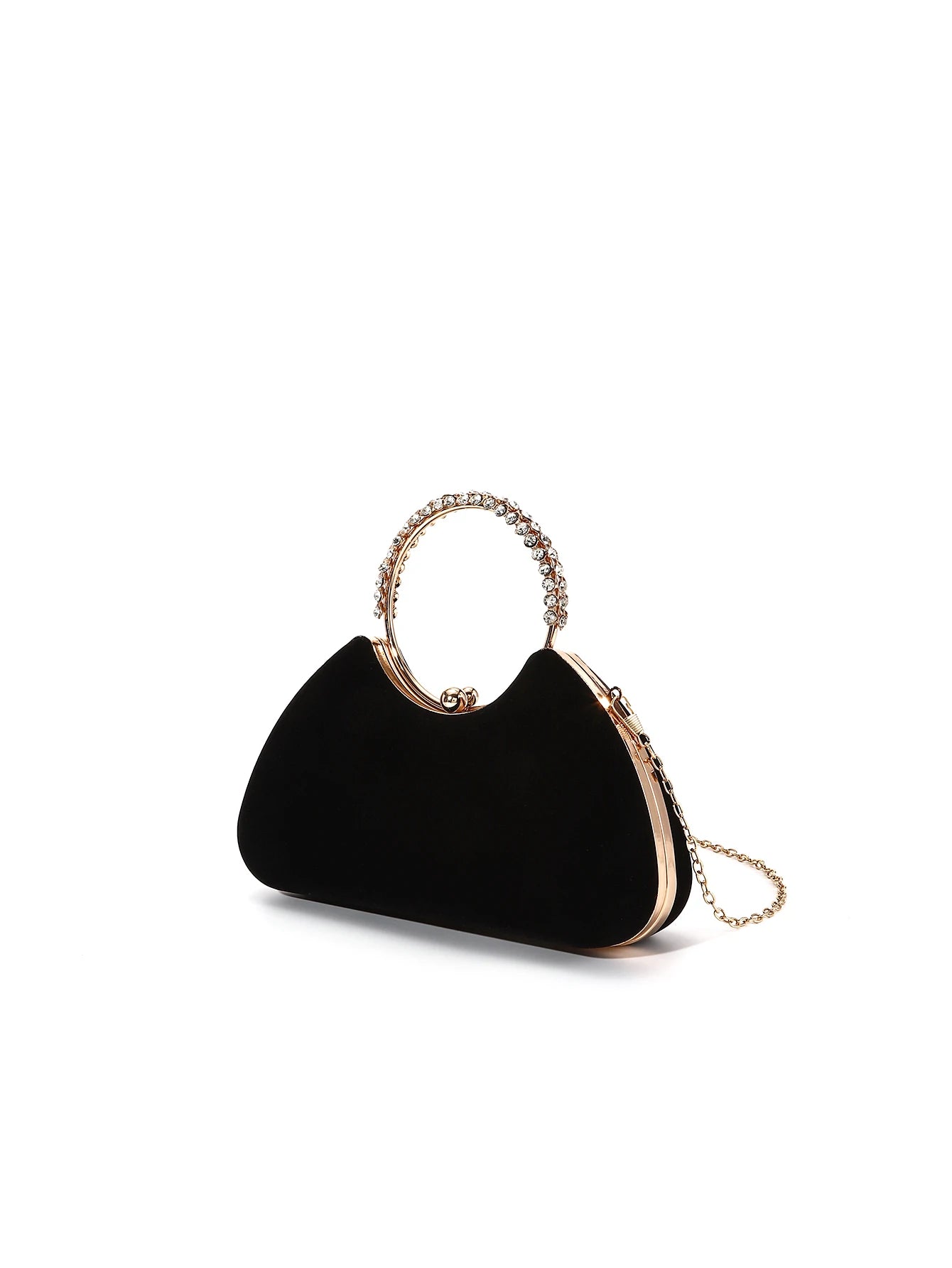 Black Flannelette Rhinestone  Hand-held Bag