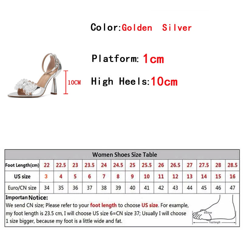 Crystal Bowknot Pointed Open Toe Thin High Heels Shoes