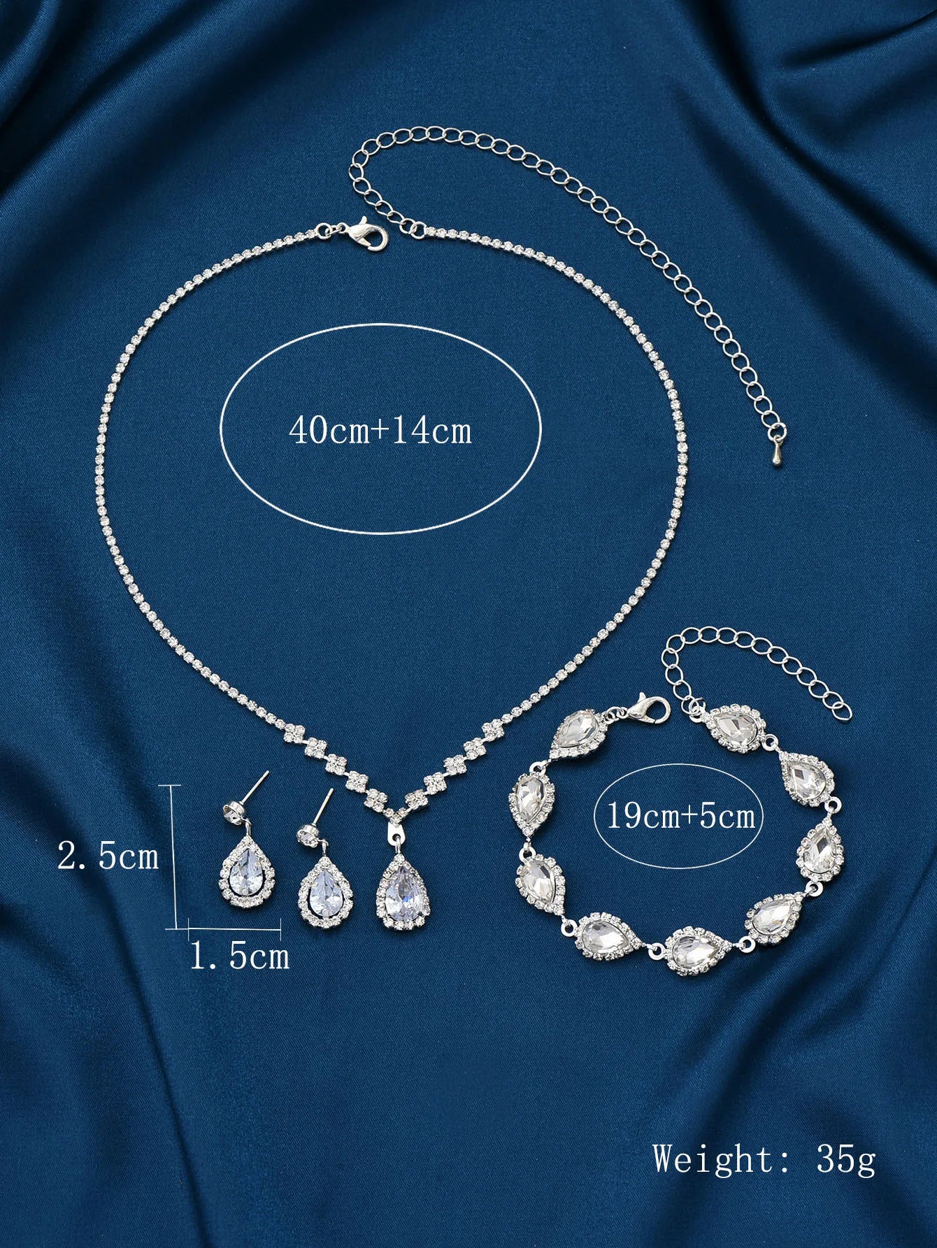 Diamante Three-piece Drop Necklace Bracelet Earrings Jewellery Set