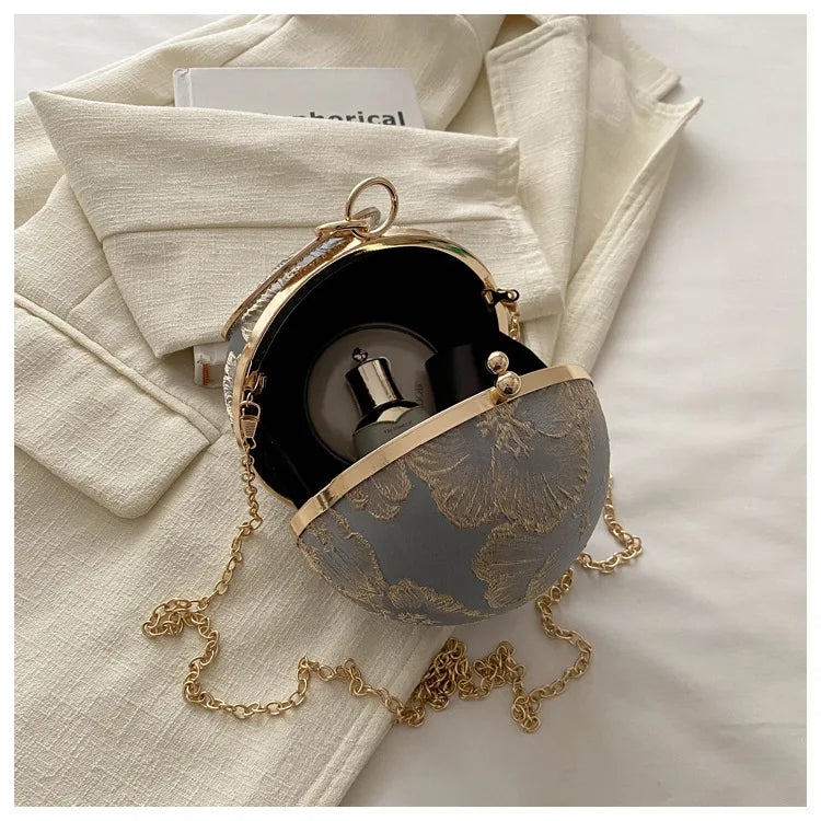 Embroidered Spherical Hand-held Shoulder Crossbody Chain Bag