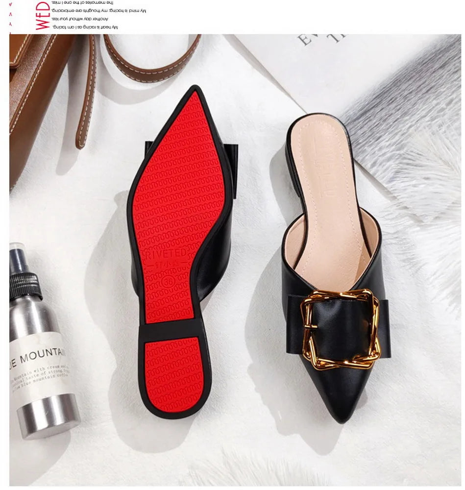 Big Bow Flat Slides Shoes