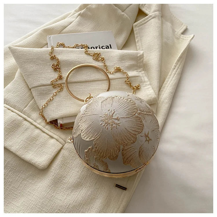 Embroidered Spherical Hand-held Shoulder Crossbody Chain Bag