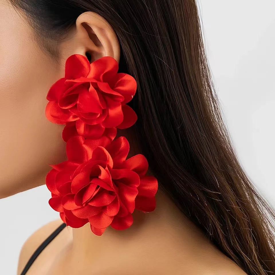 3D Flower Large Long Drop  Earrings