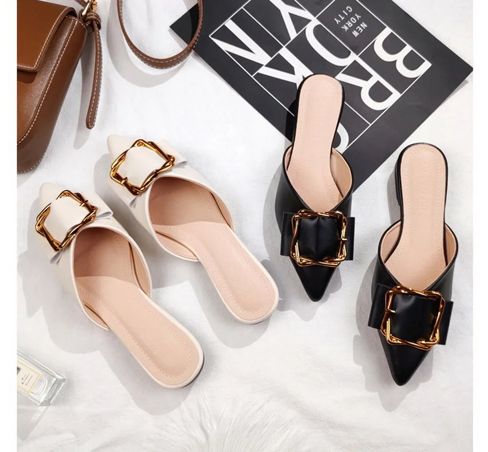 Big Bow Flat Slides Shoes