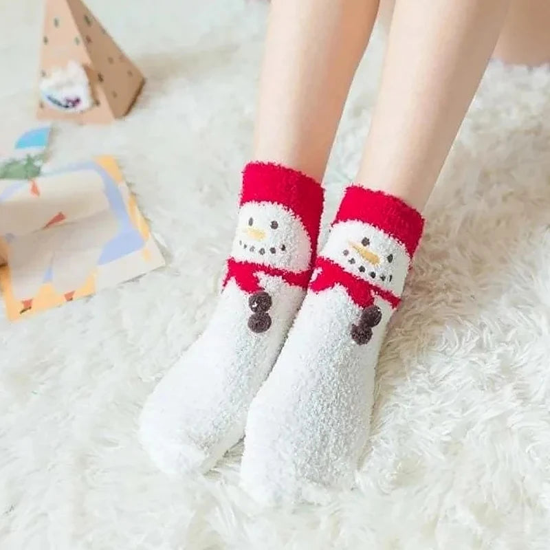 Thick Warm Fleece Santa Claus Snowman Cotton Socks Christmas Ball Gift Set