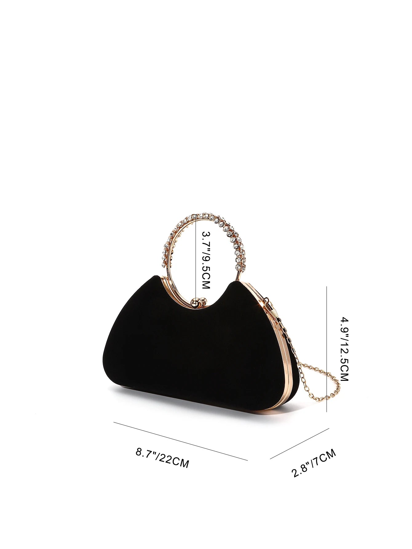 Black Flannelette Rhinestone  Hand-held Bag