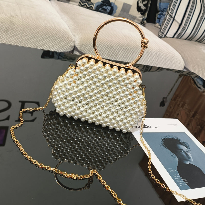 Pearl Breaded Top-Handle Hand-woven Handbag