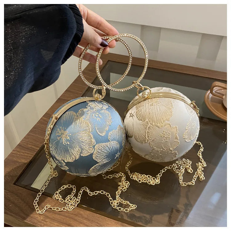 Embroidered Spherical Hand-held Shoulder Crossbody Chain Bag