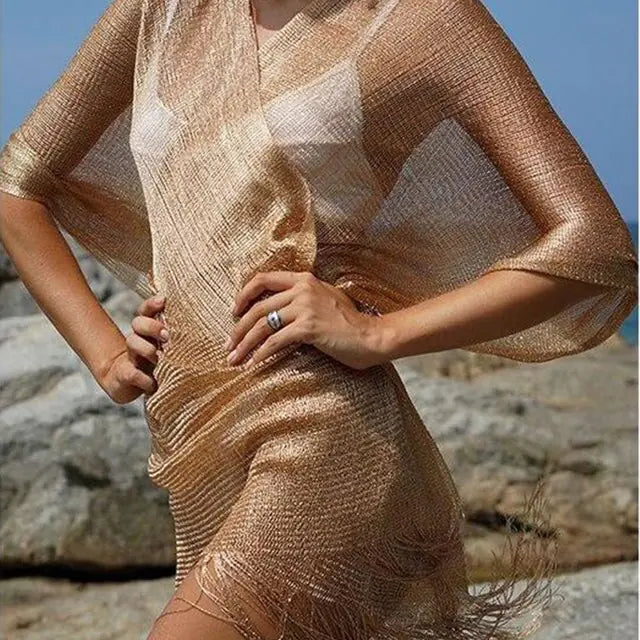 Knitted Mesh Mid-sleeve Cover-up