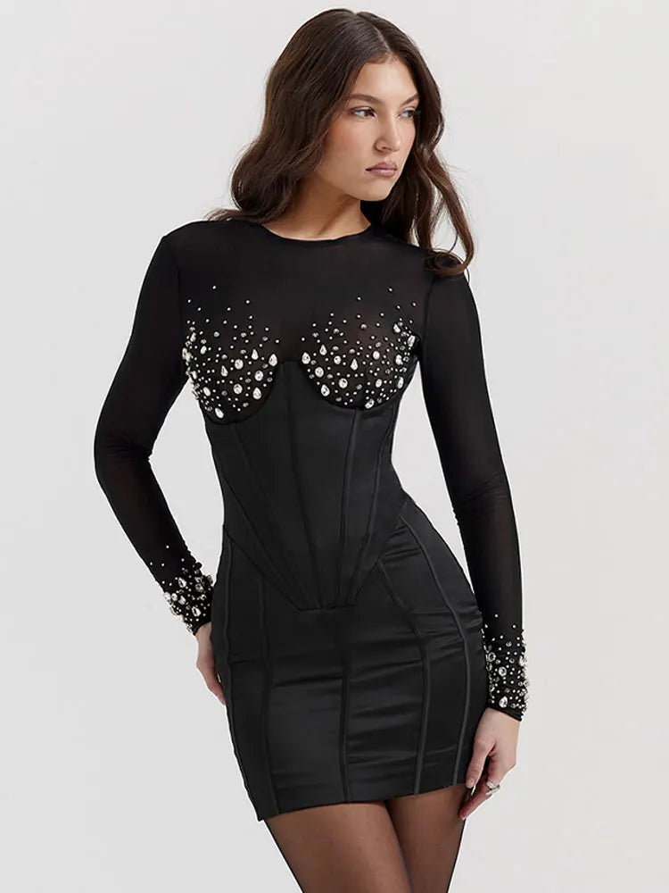 Patchwork Rhinestones Mini Dress