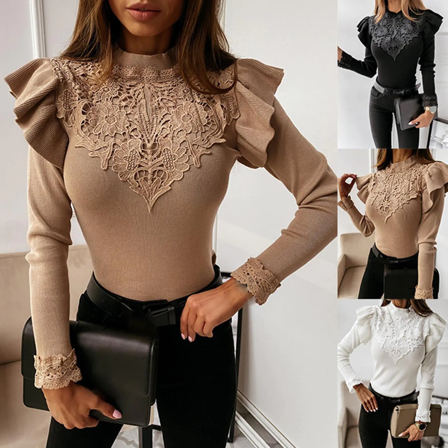 Ruffle Lace Long Sleeve Blouse