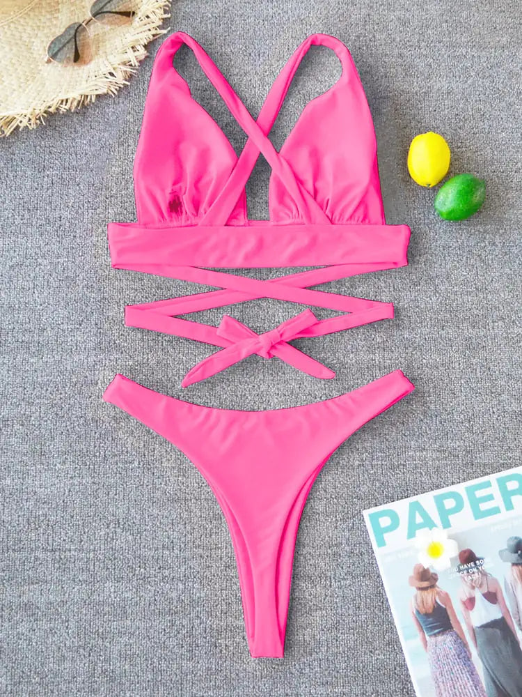 Halter-neck String Two-piece Bikini Set