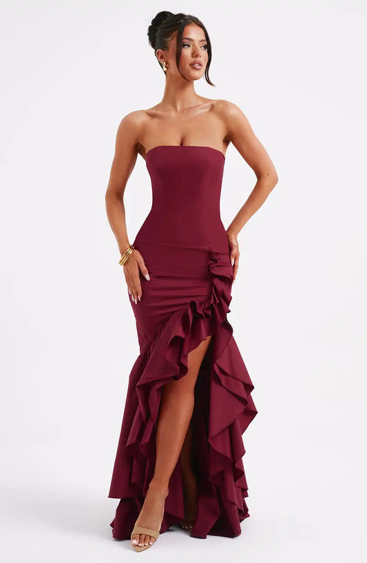 Strapless Ruffle Maxi Dress