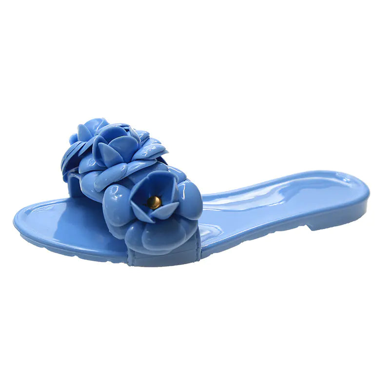 3D Flower Camellia Jelly Flat Sandals