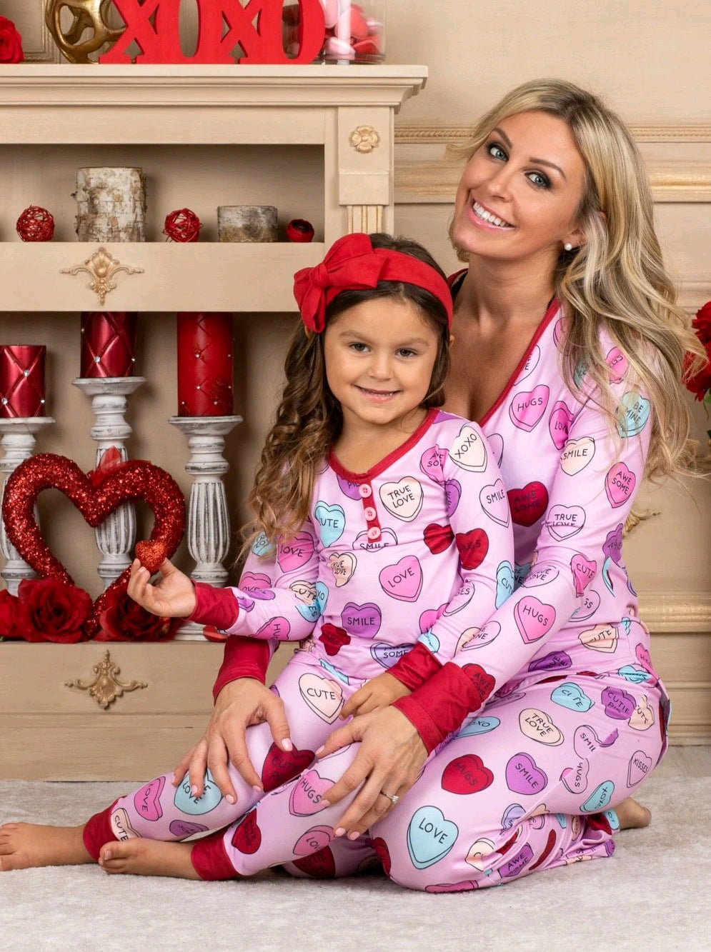 Love Print Casual Home Parent Child Pajamas Set