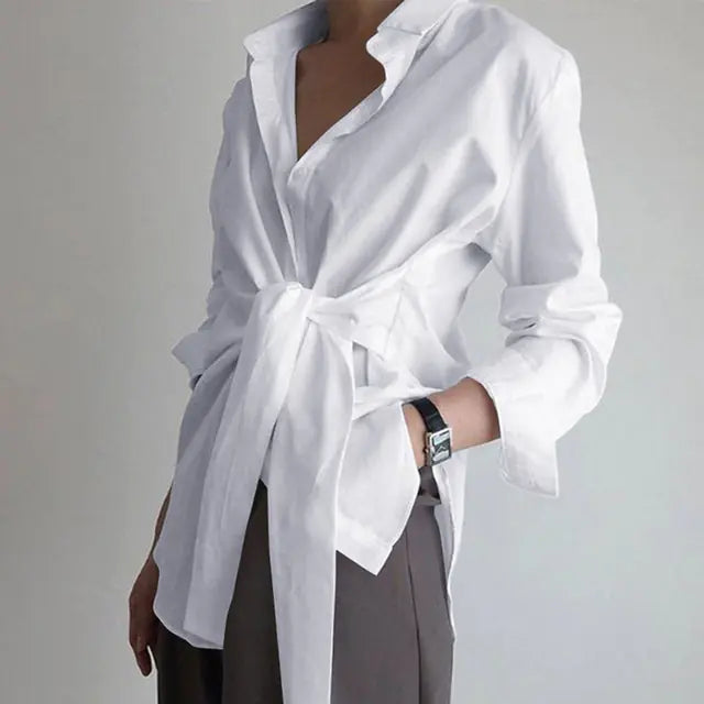 Long Sleeve Tie-belt Shirt