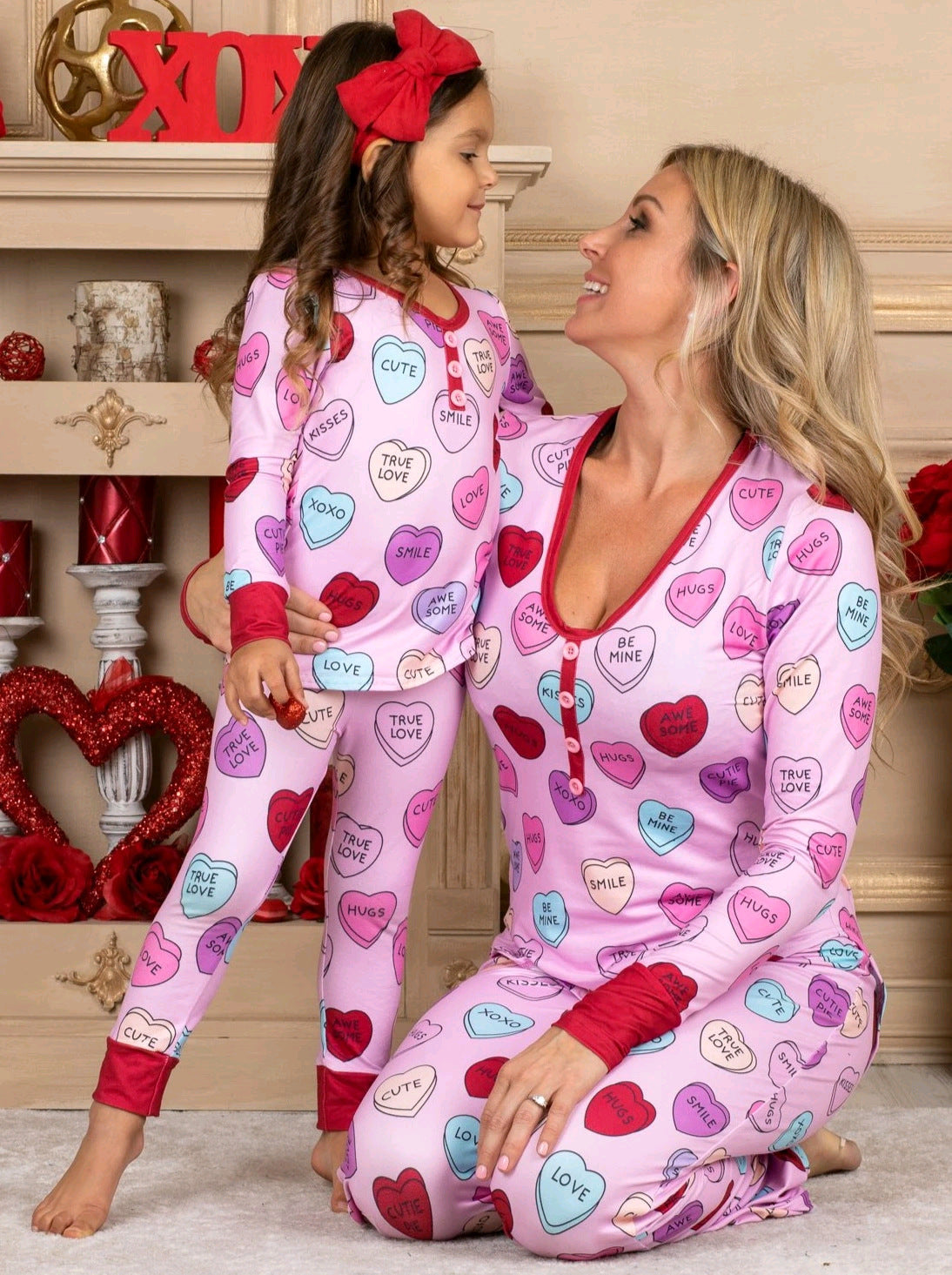 Love Print Casual Home Parent Child Pajamas Set