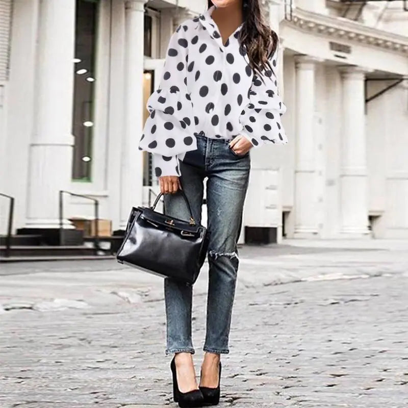 Polka Dot Lantern Sleeve Shirt