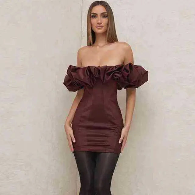 Ruffle Off-the-shoulder Satin Dress