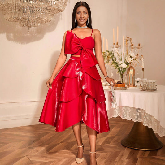 Large Bow Camisole Irregular Skirt Two-piece Suit