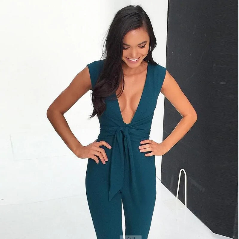 Deep Black V Fitted Sexy Jumpsuit