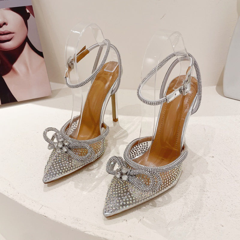 Zapatos de tacón alto con lazo de diamantes de imitación