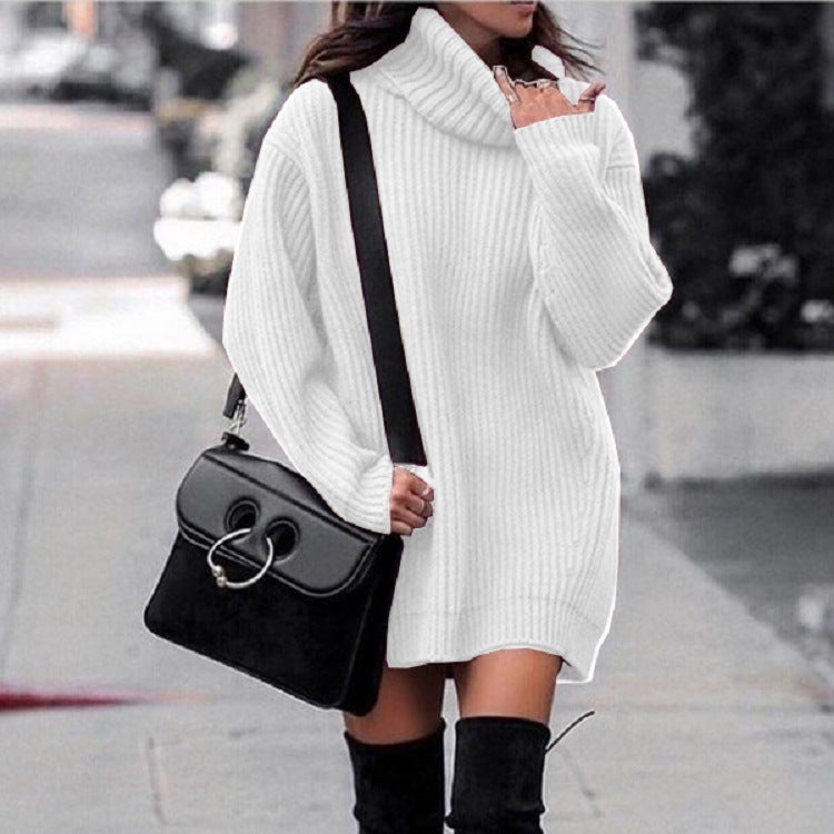 Knit Roller-neck Thick Large Sweater Dress