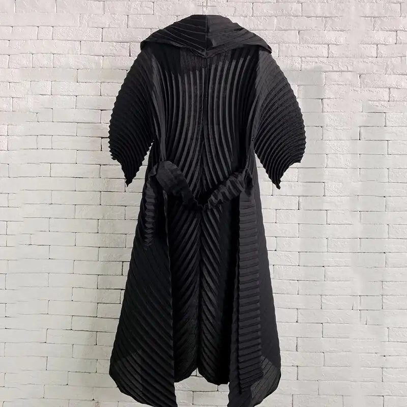 Pleated Mid-sleeve Long Coat