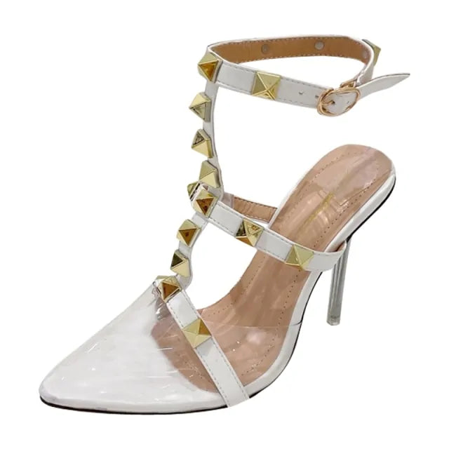 Stud Transparent Hollow High Heel Shoes