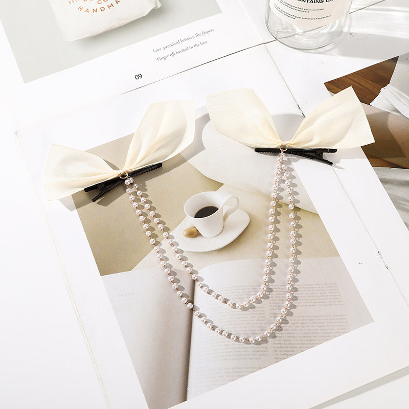 Bow Pearl Fringe Hair Clip
