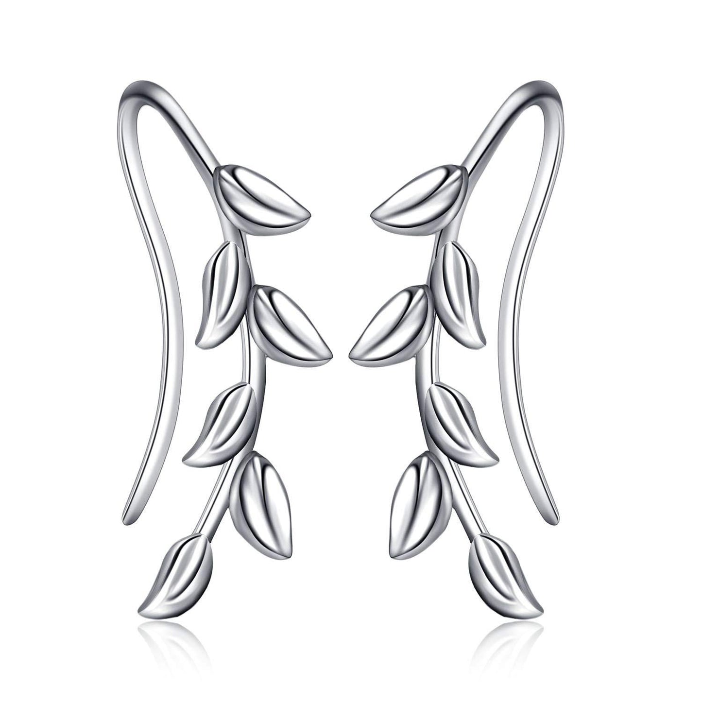 925 Sterling Silver Leaf Climber Cuff Earrings