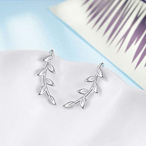 925 Sterling Silver Leaf Climber Cuff Earrings