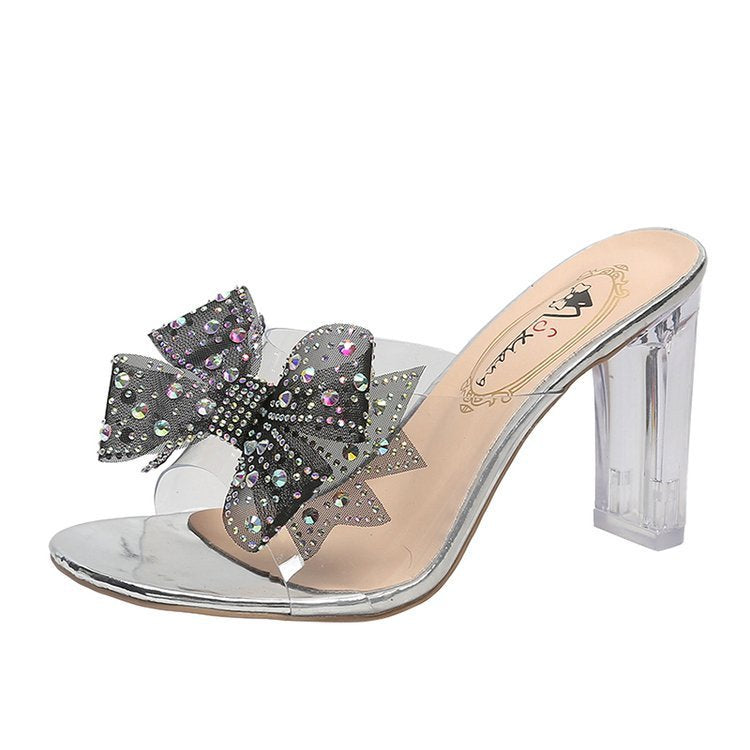 Rhinestone Bow Transparent High-heel Shoes