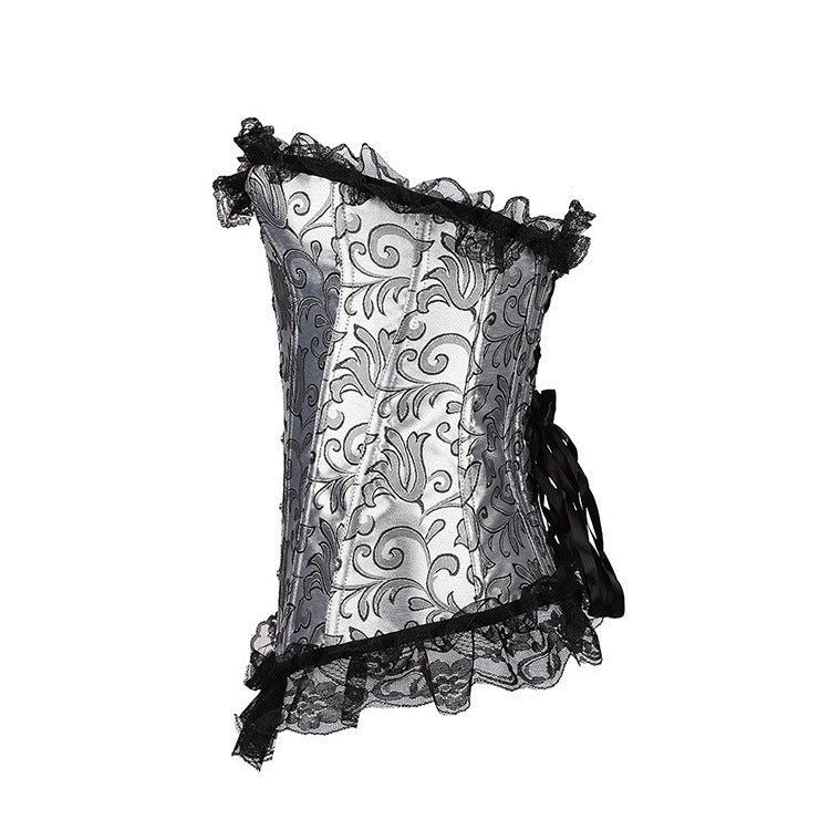 Black Lace Silver Embroidered Floral Bodice