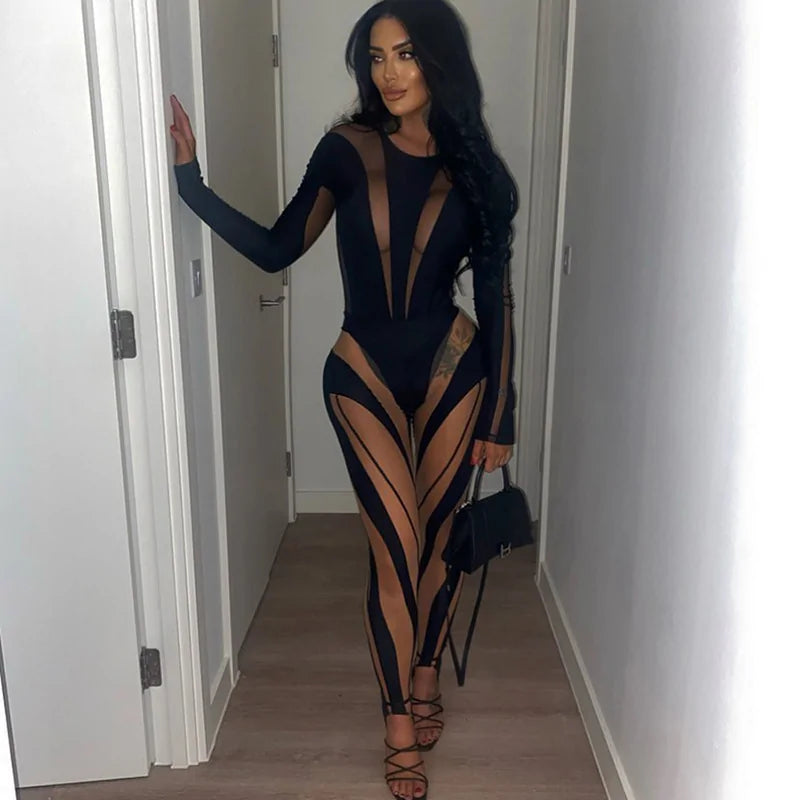 Mesh Bodysuit and Trousers Two-piece Set