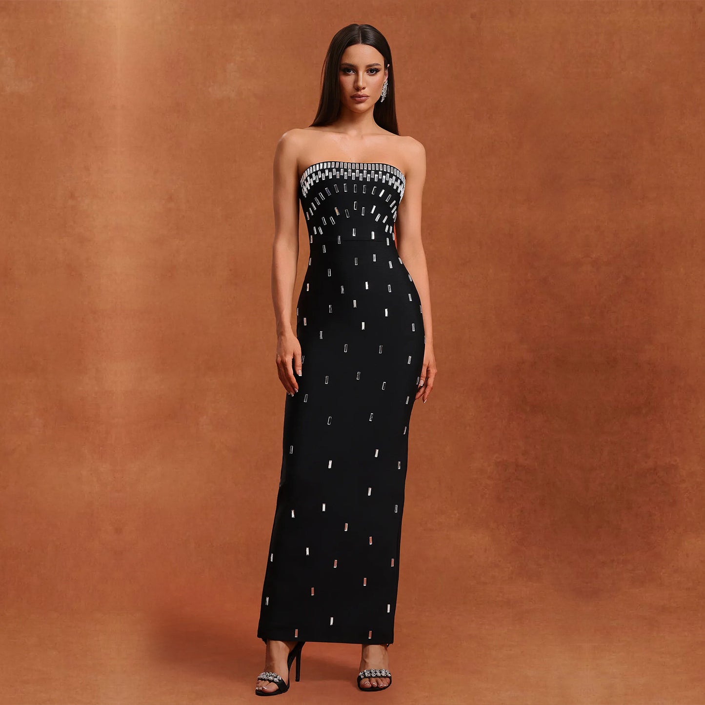 Sequin Strapless Backless Maxi Dress