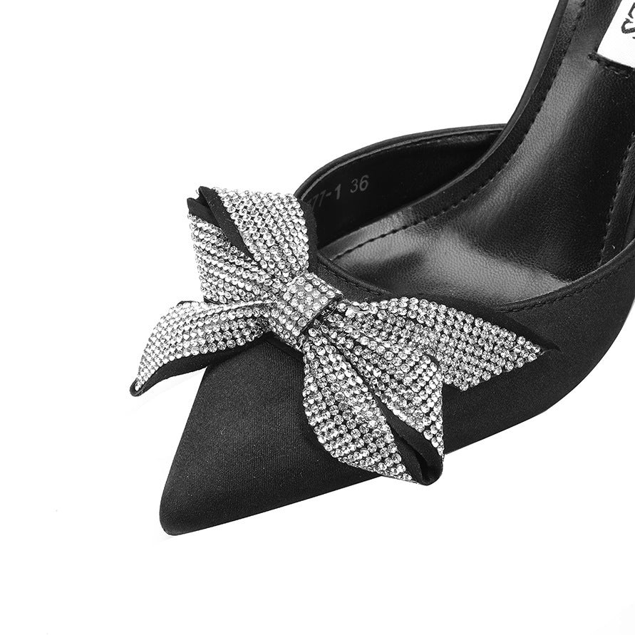 Diamante Bow Pointed Toe Backless Pumps