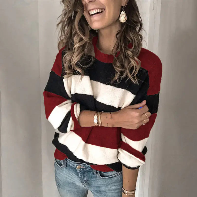 Stripe Knit Long-sleeve Sweater