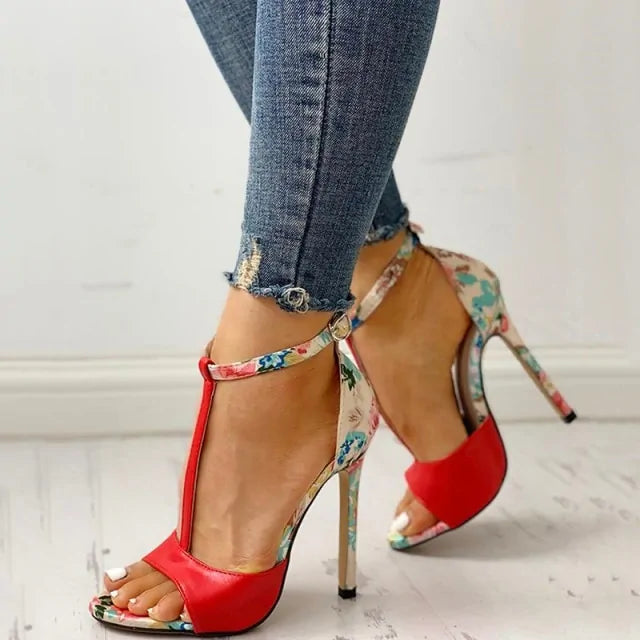 Floral Print High Heel Shoes