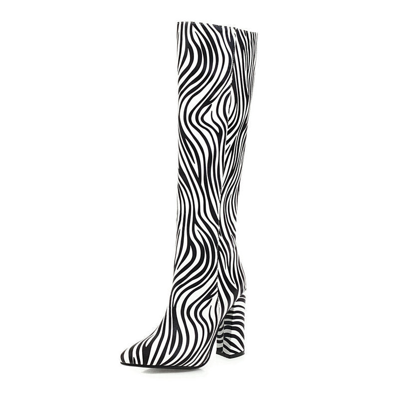 Animal Print Long Knee-high Thick High-heeled Boots